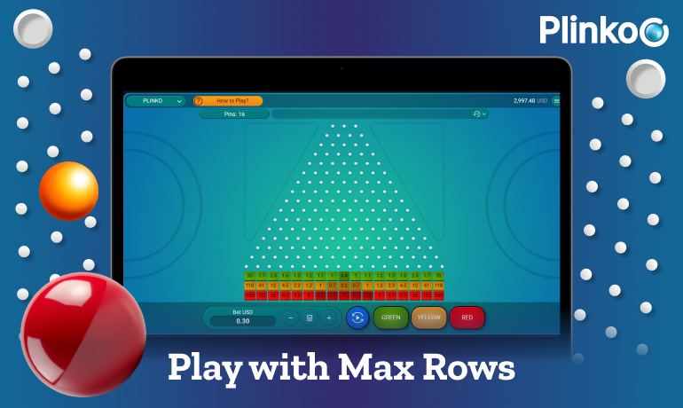 Playing with the maximum number of rows in Plinko increases the variation of multiplier dropouts