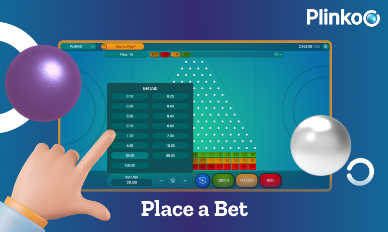 Start Plinko, select your bet, risk level and number of cells